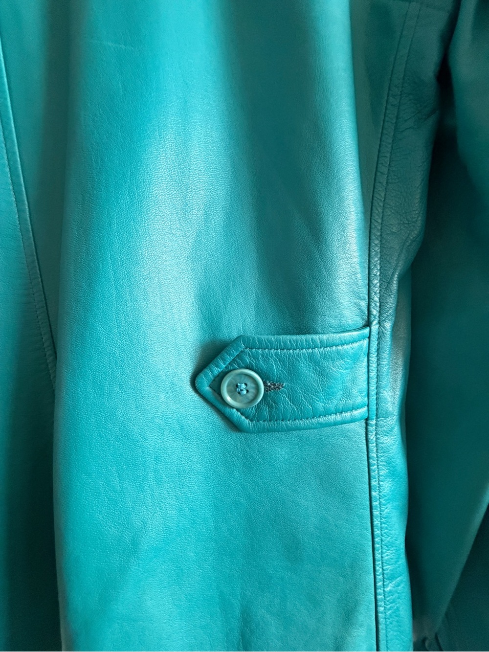 VINTAGE RALPH LAUREN Made in USA Teal Leather Jacket Size 8 - Picture 9 of 10
